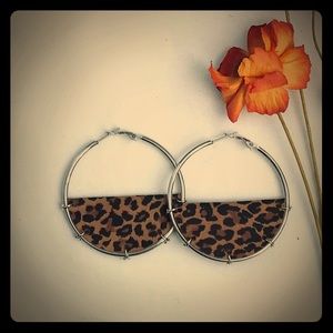 Leopard leather hoops